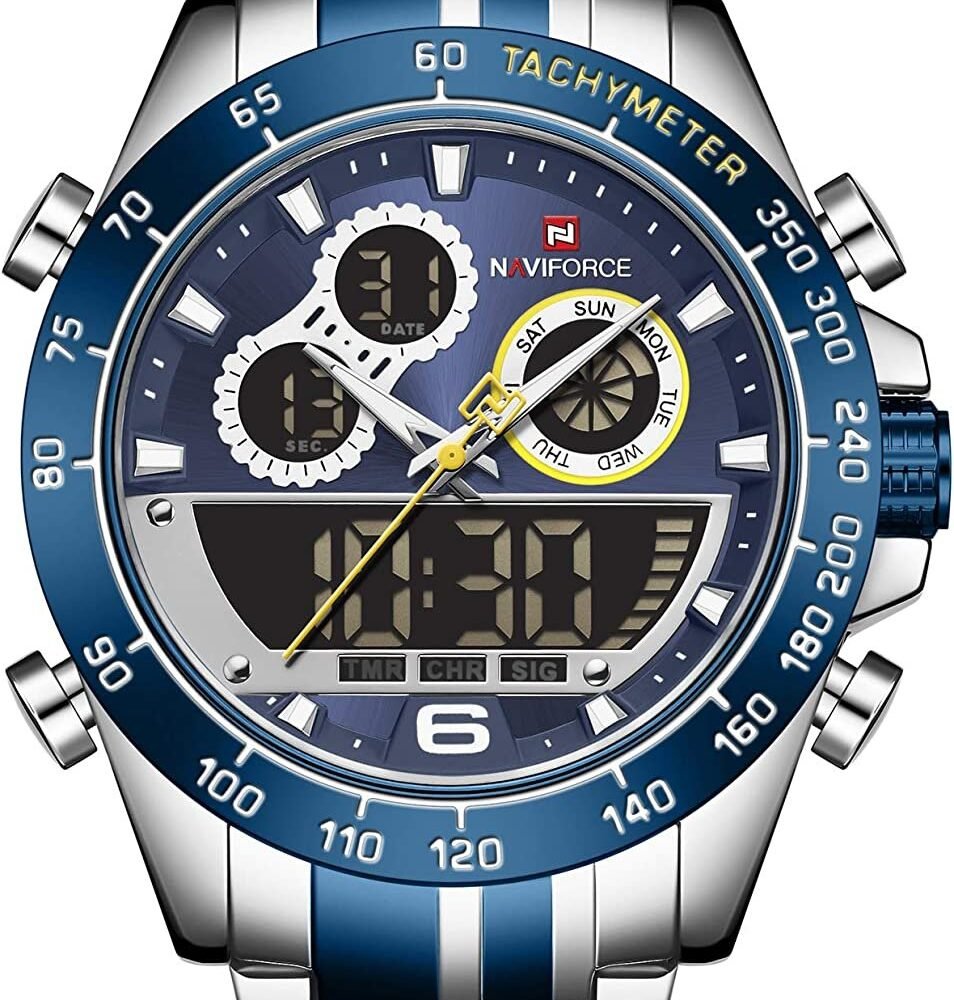 NAVIFORCE Mens Analog Digital Sport Watches Waterproof Multifunction Chronograph Silicone Strap Watch