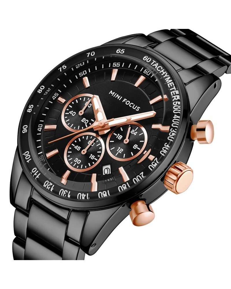 MINI FOCUS Waterproof Sport Watch Chronograph Men Casual Stainless Steel Quartz Clock