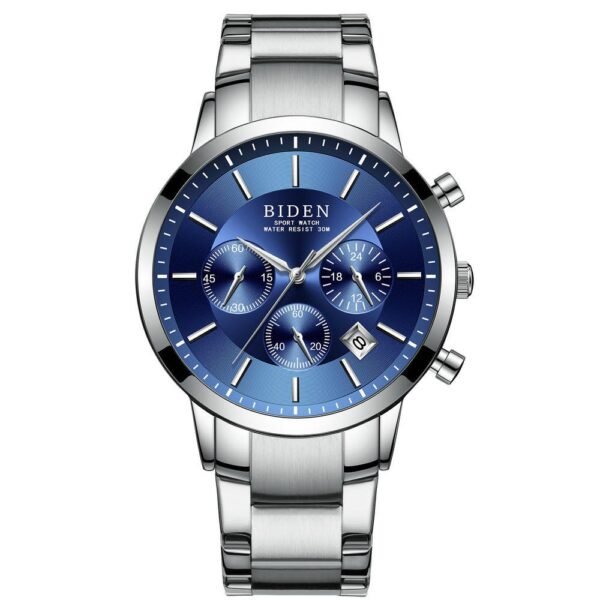 BIDEN Men Watch Business Luxury Fashion Style Multifunction Waterproof Quartz Stainless Steel Watches